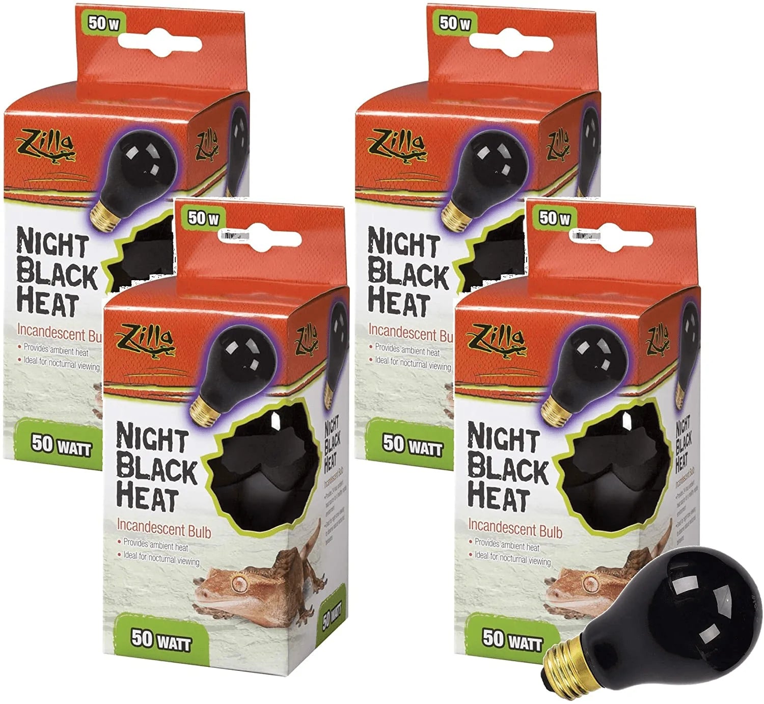 Zilla 4 Pack of Reptile Terrarium Heat Lamp Incandescent Bulbs, Night Black, 50W