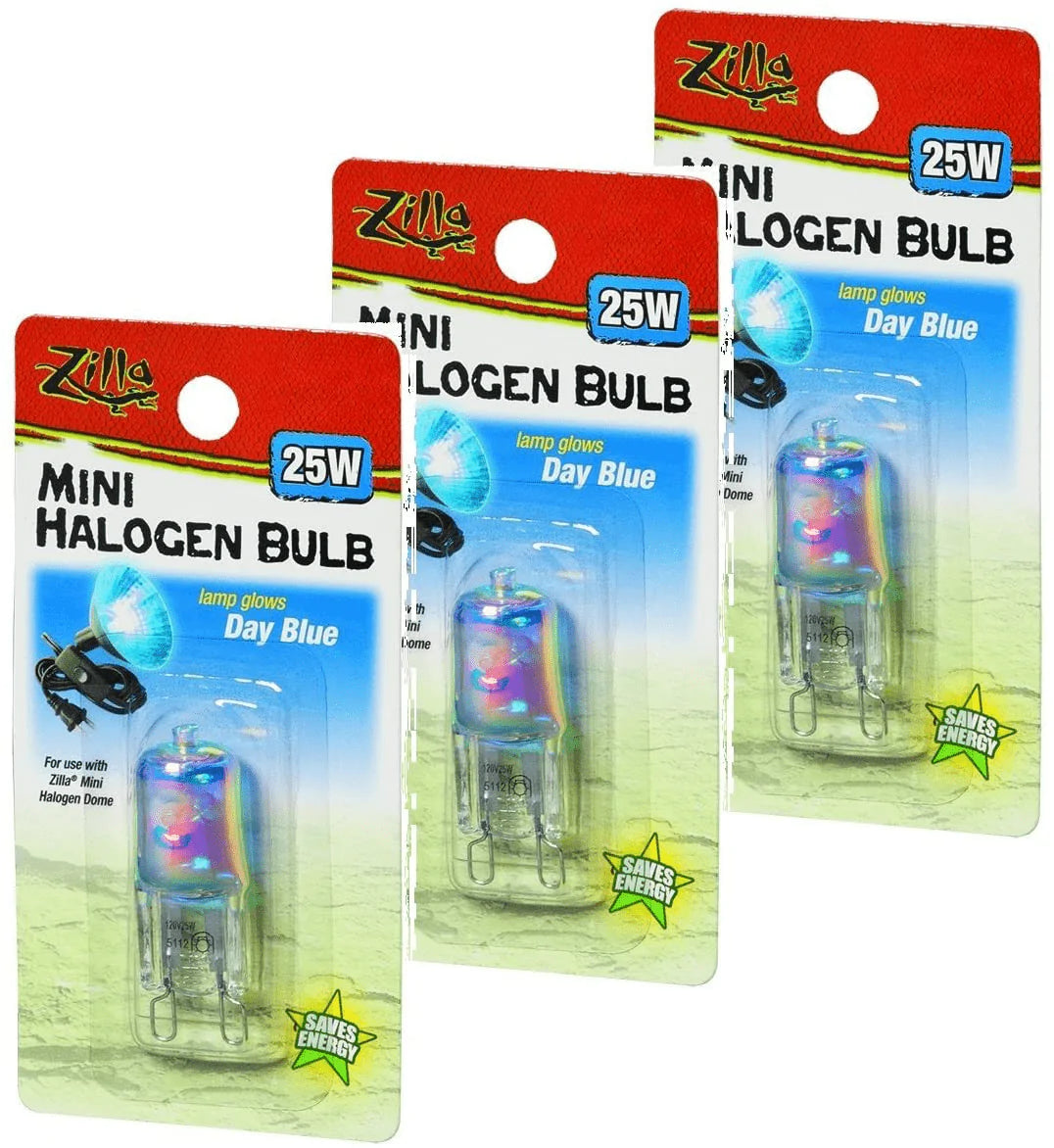 Zilla Mini Halogen Lamp Reptile Bulb, 25-Watt, Day Blue (3 Pack)