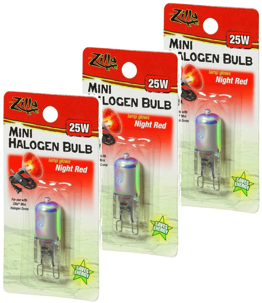 Zilla Mini Halogen Lamp Reptile Bulb, 25-Watt, Night Red (3 Pack)