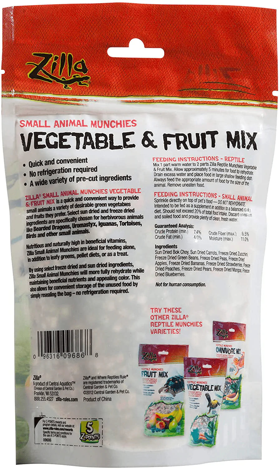 Zilla Reptile Food Munchies Vegetable & Fruit Mix, 4-Ounce Animals & Pet Supplies > Pet Supplies > Reptile & Amphibian Supplies > Reptile & Amphibian Food Zilla   