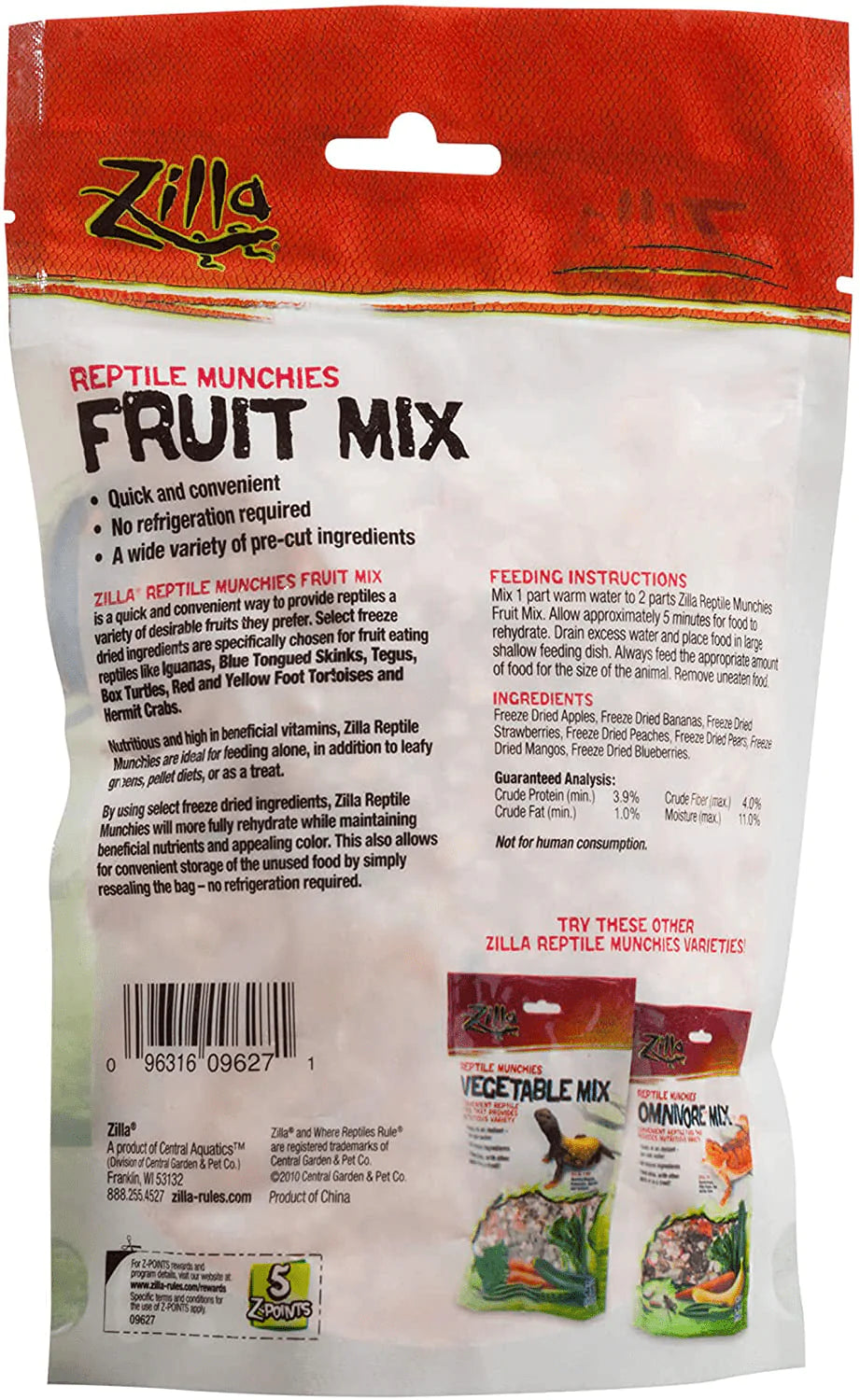 Zilla Reptile Munchies Fruit Mix Black 2.5 Ounces Animals & Pet Supplies > Pet Supplies > Reptile & Amphibian Supplies > Reptile & Amphibian Food Zilla   