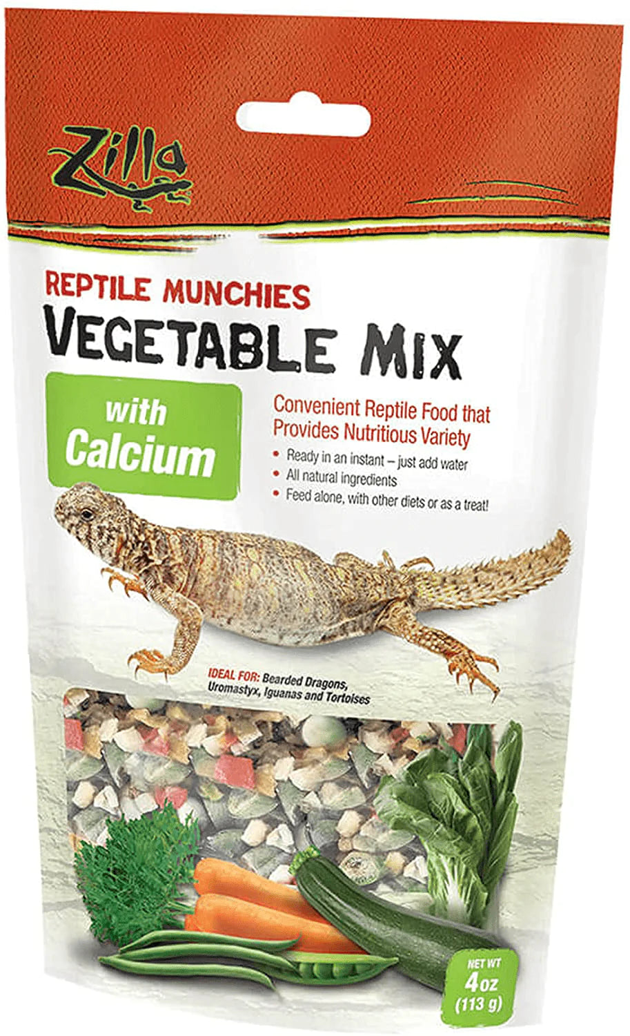 Zilla Reptile Munchies Omnivore with Calcium 4 Ounces Animals & Pet Supplies > Pet Supplies > Reptile & Amphibian Supplies > Reptile & Amphibian Habitat Accessories Zilla Standard Packaging Vegetable Mix 