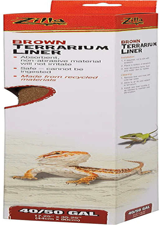Zilla Reptile Terrarium Floor Liners Brown 30BR/40BR/50/65 Gallon, 17.25" X 35.25"
