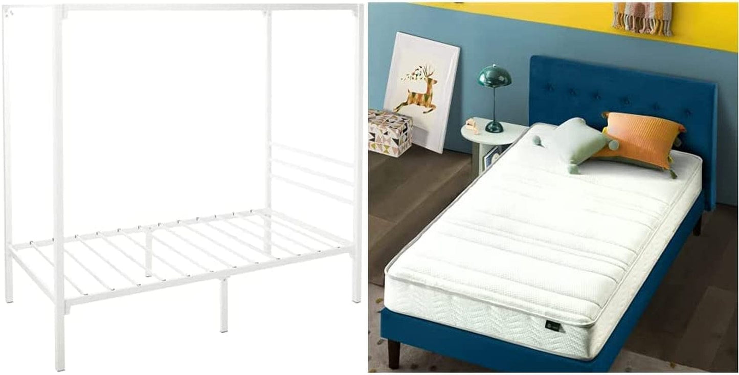 ZINUS Patricia Black Metal Canopy Platform Bed Frame / Mattress Foundation with Steel Slat Support / No Box Spring Needed / Easy Assembly, Full Animals & Pet Supplies > Pet Supplies > Dog Supplies > Dog Apparel Zinus White Bed Frame + Mattress, Twin Twin