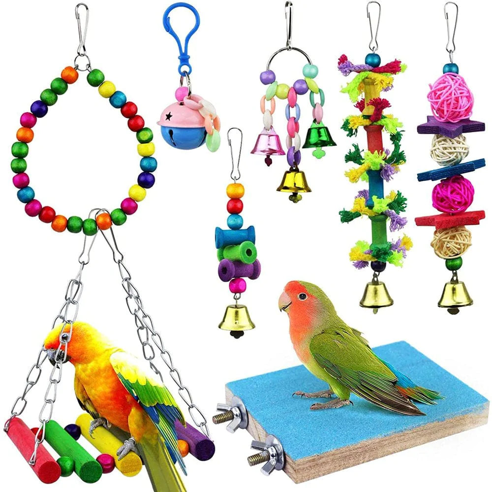 ZITA ELEMENT Bird Toys Parrots Toys 8 Pack Parakeets Cockatiels Swing Hanging Bell Hammock Toy Animals & Pet Supplies > Pet Supplies > Bird Supplies > Bird Toys ZITA ELEMENT   