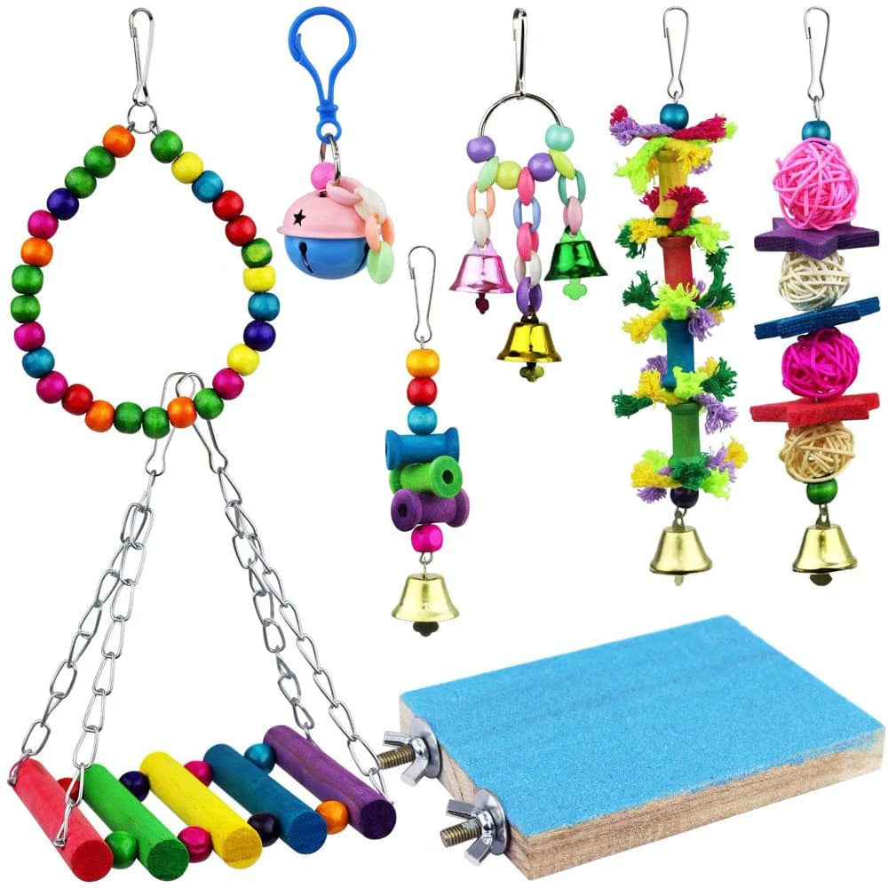 ZITA ELEMENT Bird Toys Parrots Toys 8 Pack Parakeets Cockatiels Swing Hanging Bell Hammock Toy Animals & Pet Supplies > Pet Supplies > Bird Supplies > Bird Toys ZITA ELEMENT   