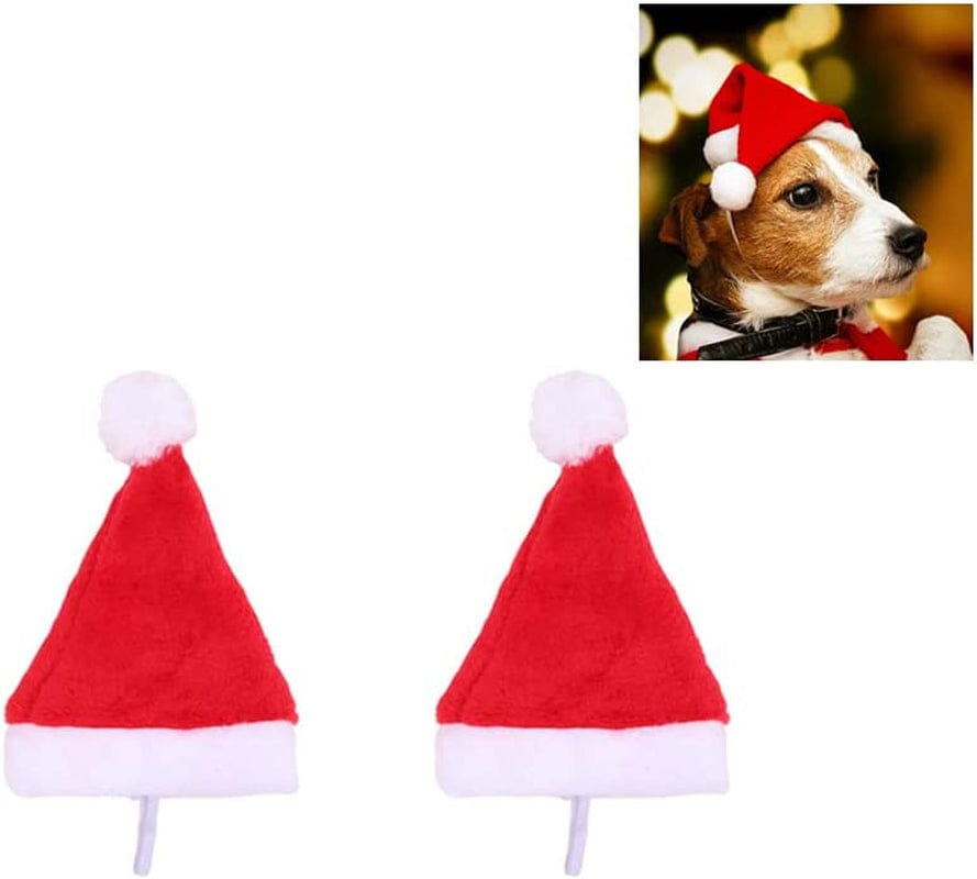 Zmmyuluo Pet Christmas Hats 4 Pcs Cat Santa Hats 5.5 Inch X7.8 Inch Pet Hats Dog Cat Pet Santa Hats for Cat Puppy Dog, Red Christmas Hats, (HF-TD) Animals & Pet Supplies > Pet Supplies > Dog Supplies > Dog Apparel Yummluo 2 Pcs  