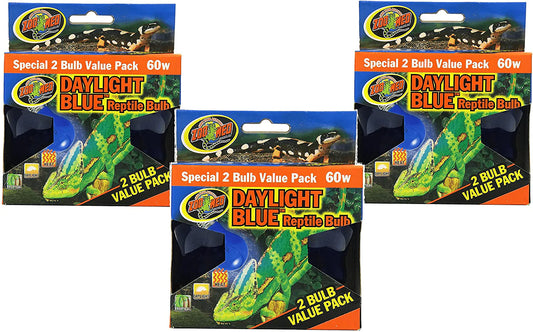 Zoo Med (3 Boxes) 2-Pack Daylight Blue Reptile Bulb, 60-Watt - 6 Bulbs Total