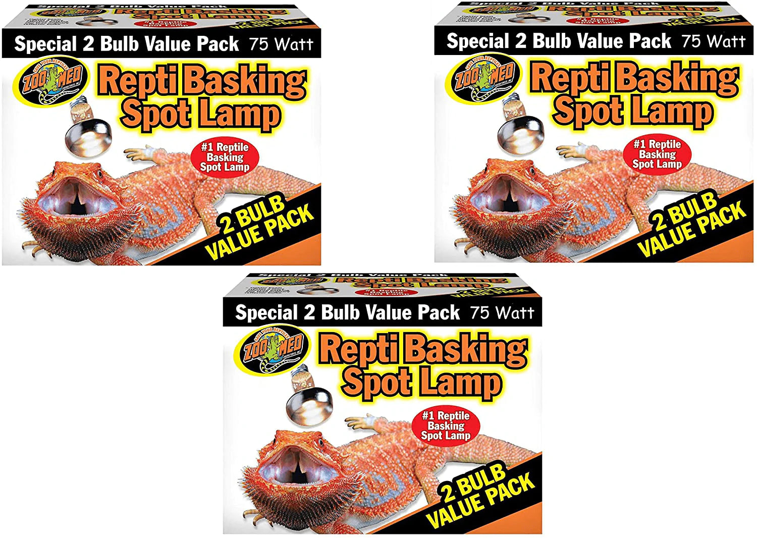 Zoo Med Reptile Basking Spot Lamp 75 Watts - 6 Bulbs Total (3 Packs with 2 per Pack)