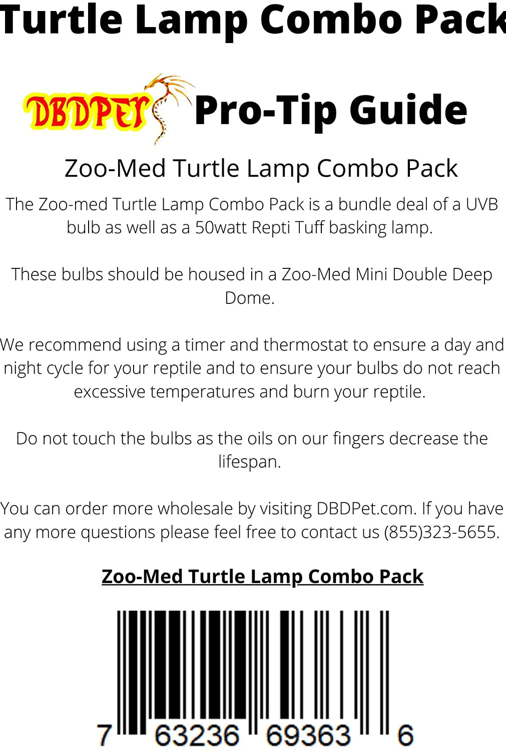Zoomed Turtle Lighting Kit- Includes Attached Dbdpet Pro-Tip Guide - Splashproof Heat Bulb, & UV-B Bulb Combo Pack
