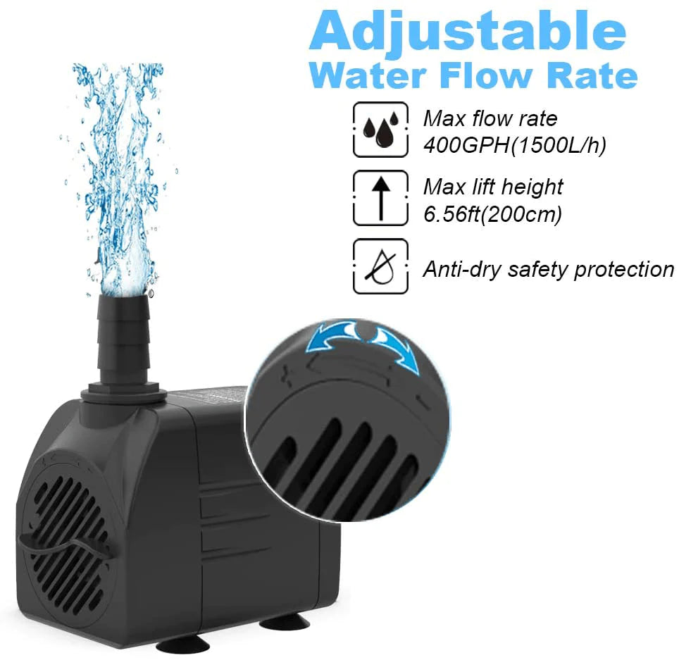 Zoronk Fountain Pump Dry Burnning Protection&Ultra Quiet Design with 4.8Ft Tubing 400GPH for Aquarium, Fish Tank Fountain, Powerful Submersible Water Pump with 5.9Ft (1.8M) Power Cord … Animals & Pet Supplies > Pet Supplies > Fish Supplies > Aquarium & Pond Tubing Zoronk   