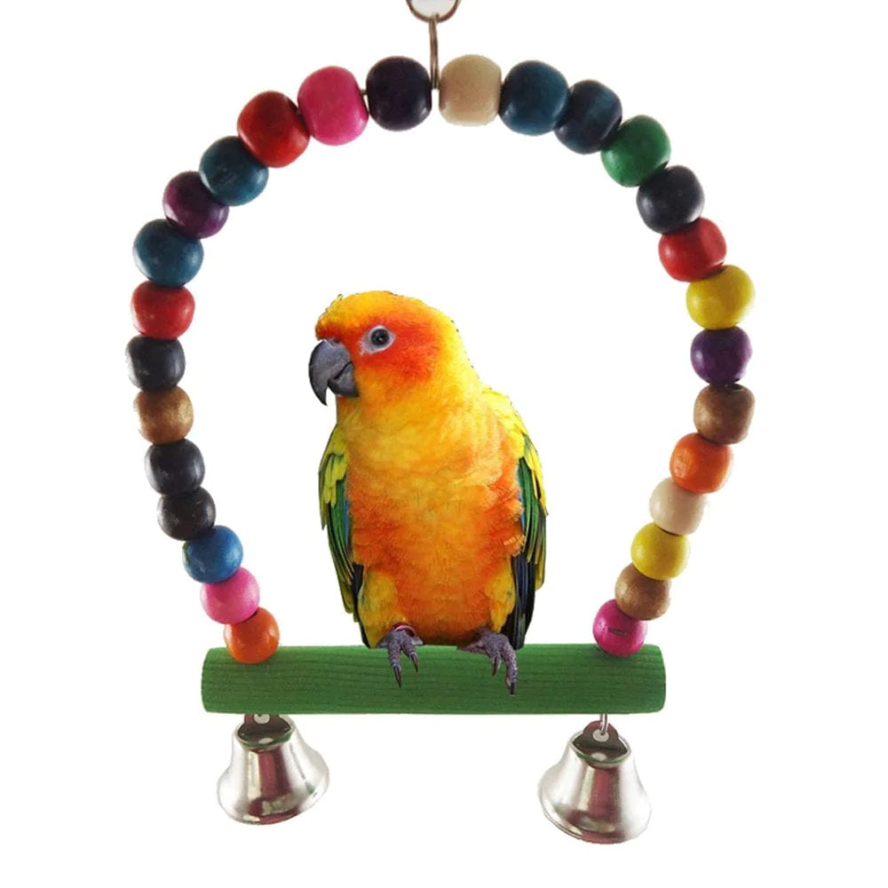 ZPAQI 10Pcs Wooden Parrot Ladders Bird Cage Swing Perch Hanging Chew Ball Bell Toys Animals & Pet Supplies > Pet Supplies > Bird Supplies > Bird Ladders & Perches ZPAQI   