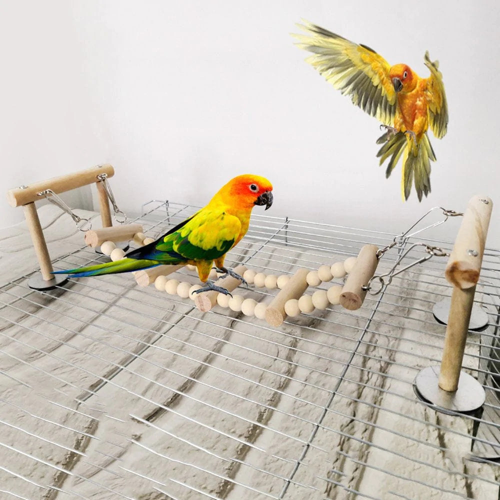 ZPAQI Wooden Bird Perches Stand Toys Parrot Swing Climbing Ladder Parakeet Cockatiel Lovebirds Finches Play Gyms Playground