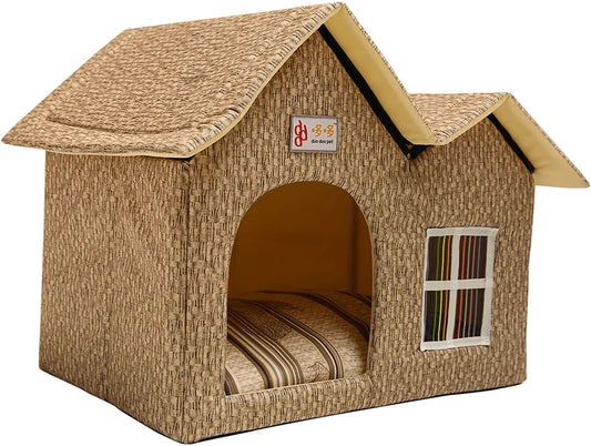 ZPPMC Luxury Double Roof Dog House Room Cat Bed Pet Crates for Dogs Portable Folding Kennel for Pets Indoor Outdoor High-End Animals & Pet Supplies > Pet Supplies > Dog Supplies > Dog Houses PlayDo Beige  