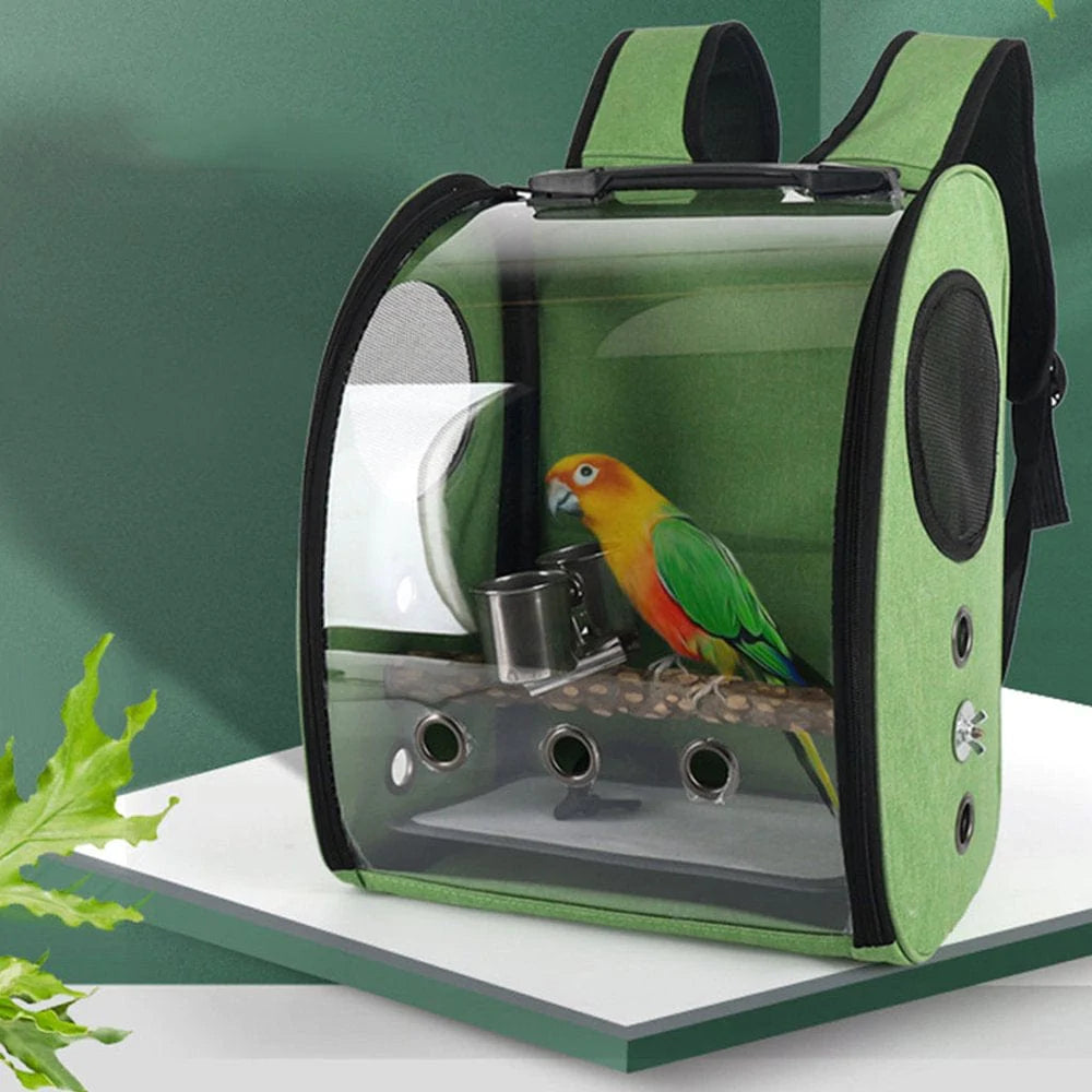 ZUARFY Parrot Backpack Carriers Bag Pet Bird Bubble Backpack Transparent Travel Cage with Stand Perch Cup for Travel Hiking Animals & Pet Supplies > Pet Supplies > Bird Supplies > Bird Cages & Stands ZUARFY   