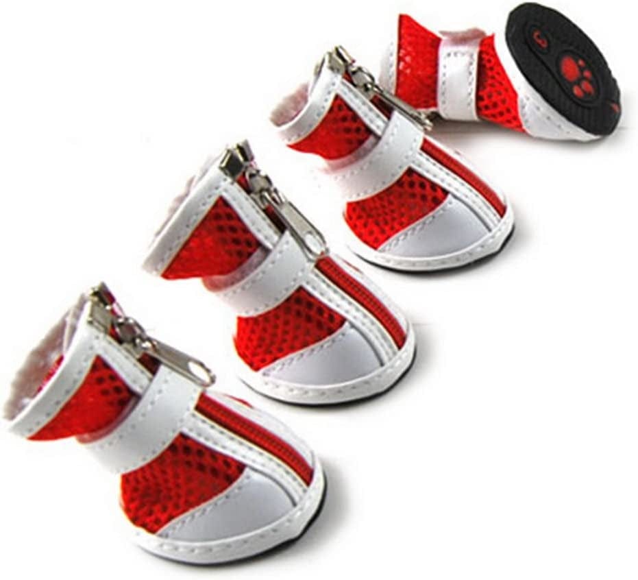 ZUNEA Small Dog Shoes for Hot Pavement Summer Breathable Mesh Boots Adjustable Non Slip Zipper Pet Dogs Booties White PU Paw Protector Red 5# Animals & Pet Supplies > Pet Supplies > Dog Supplies > Dog Apparel ZUNEA   