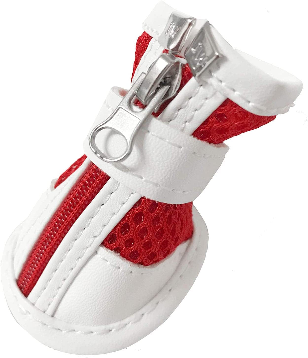 ZUNEA Small Dog Shoes for Hot Pavement Summer Breathable Mesh Boots Adjustable Non Slip Zipper Pet Dogs Booties White PU Paw Protector Red 5# Animals & Pet Supplies > Pet Supplies > Dog Supplies > Dog Apparel ZUNEA   