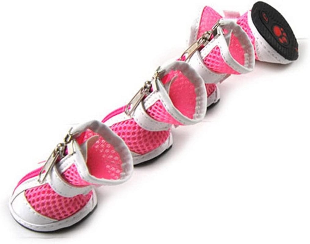 ZUNEA Small Dog Shoes for Hot Pavement Summer Breathable Mesh Boots Adjustable Non Slip Zipper Pet Dogs Booties White PU Paw Protector Red 5# Animals & Pet Supplies > Pet Supplies > Dog Supplies > Dog Apparel ZUNEA Pink 3# (LxW: 1.9 * 1.65") 