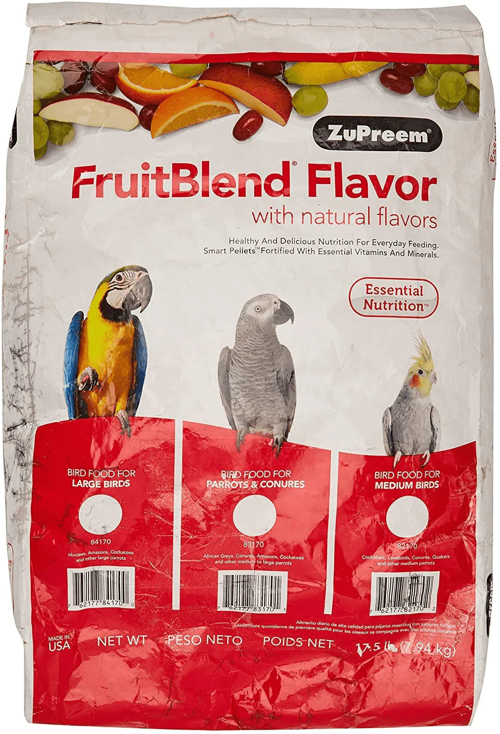 Zupreem Fruitblend Flavor Pellets Bird Food for Large Birds (Multiple Sizes) - Daily Blend Made in USA for Amazons, Macaws, Cockatoos Animals & Pet Supplies > Pet Supplies > Bird Supplies > Bird Food ZuPreem FruitBlend 17.5 Pound (Pack of 1) 