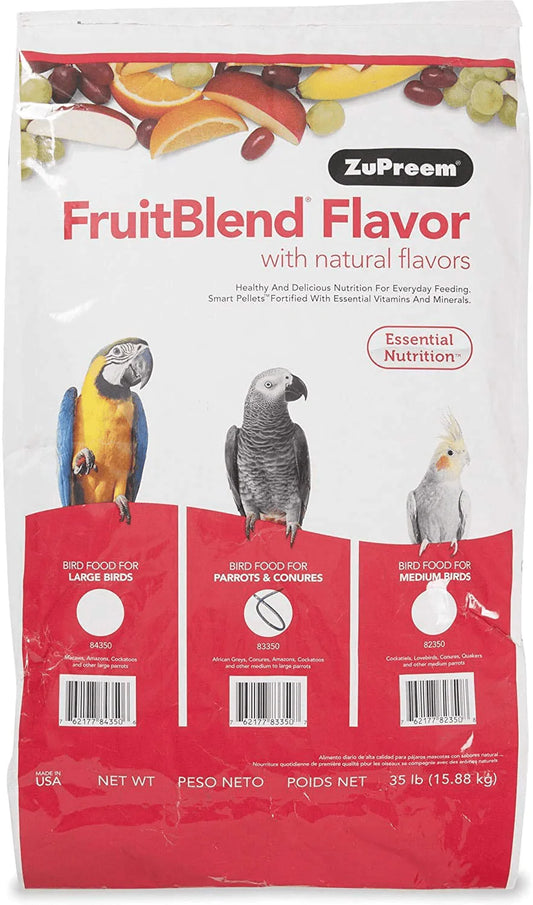 Zupreem Fruitblend Flavor Pellets Bird Food for Parrots and Conures (Multiple Sizes) - Daily Blend Made in USA for Caiques, African Greys, Senegals, Amazons, Eclectus, Small Cockatoos Animals & Pet Supplies > Pet Supplies > Bird Supplies > Bird Food ZuPreem FruitBlend 35 Pound (Pack of 1) 
