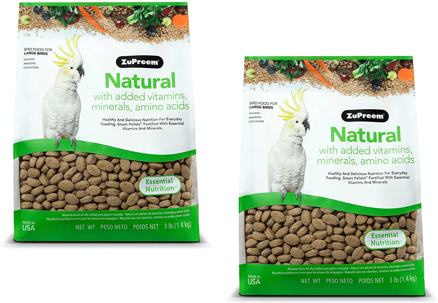 Zupreem Natural Bird Food Pellets for Large Birds (Multiple Sizes) - Everyday Feeding Made in USA, Essential Vitamins, Minerals, Amino Acids for Amazons, Macaws, Cockatoos Animals & Pet Supplies > Pet Supplies > Bird Supplies > Bird Food ZuPreem 3 Pound (Pack of 2)  