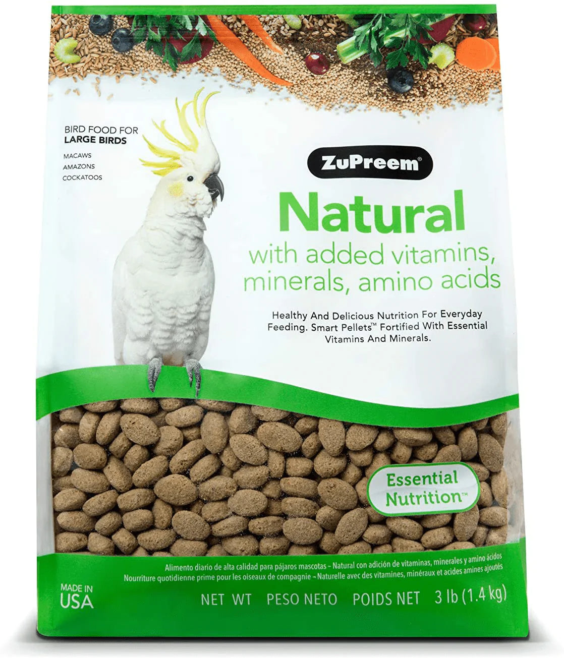 Zupreem Natural Bird Food Pellets for Large Birds (Multiple Sizes) - Everyday Feeding Made in USA, Essential Vitamins, Minerals, Amino Acids for Amazons, Macaws, Cockatoos Animals & Pet Supplies > Pet Supplies > Bird Supplies > Bird Food ZuPreem 3 lb/Large  