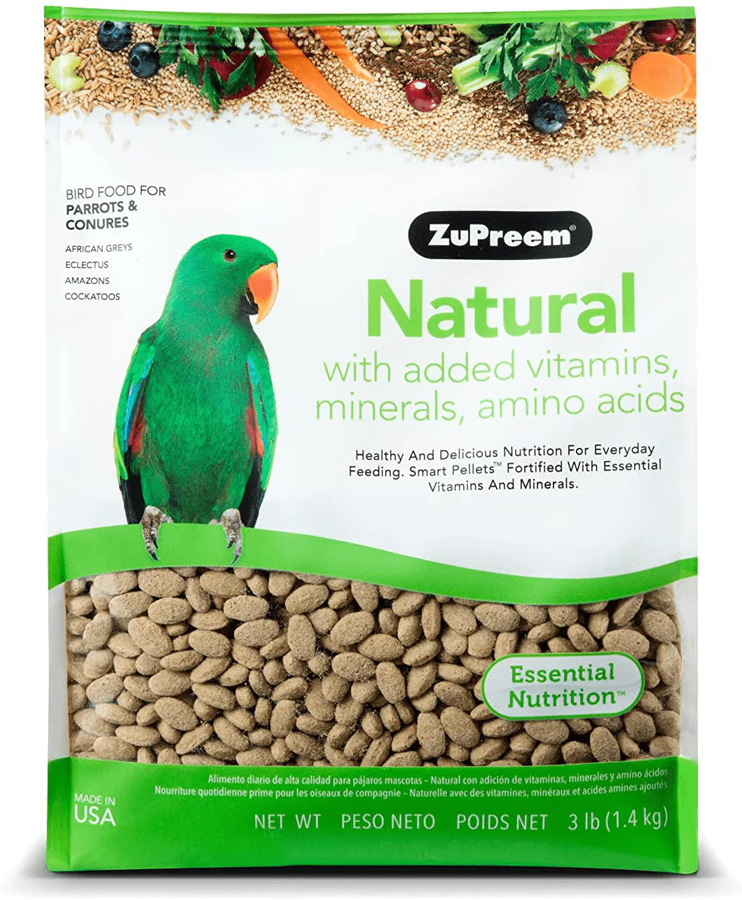 Zupreem Natural Bird Food Pellets for Parrots & Conures - Daily Nutrition, Made in USA for Caiques, African Greys, Senegals, Amazons, Eclectus Animals & Pet Supplies > Pet Supplies > Bird Supplies > Bird Food ZuPreem Natural 3 lb bag 