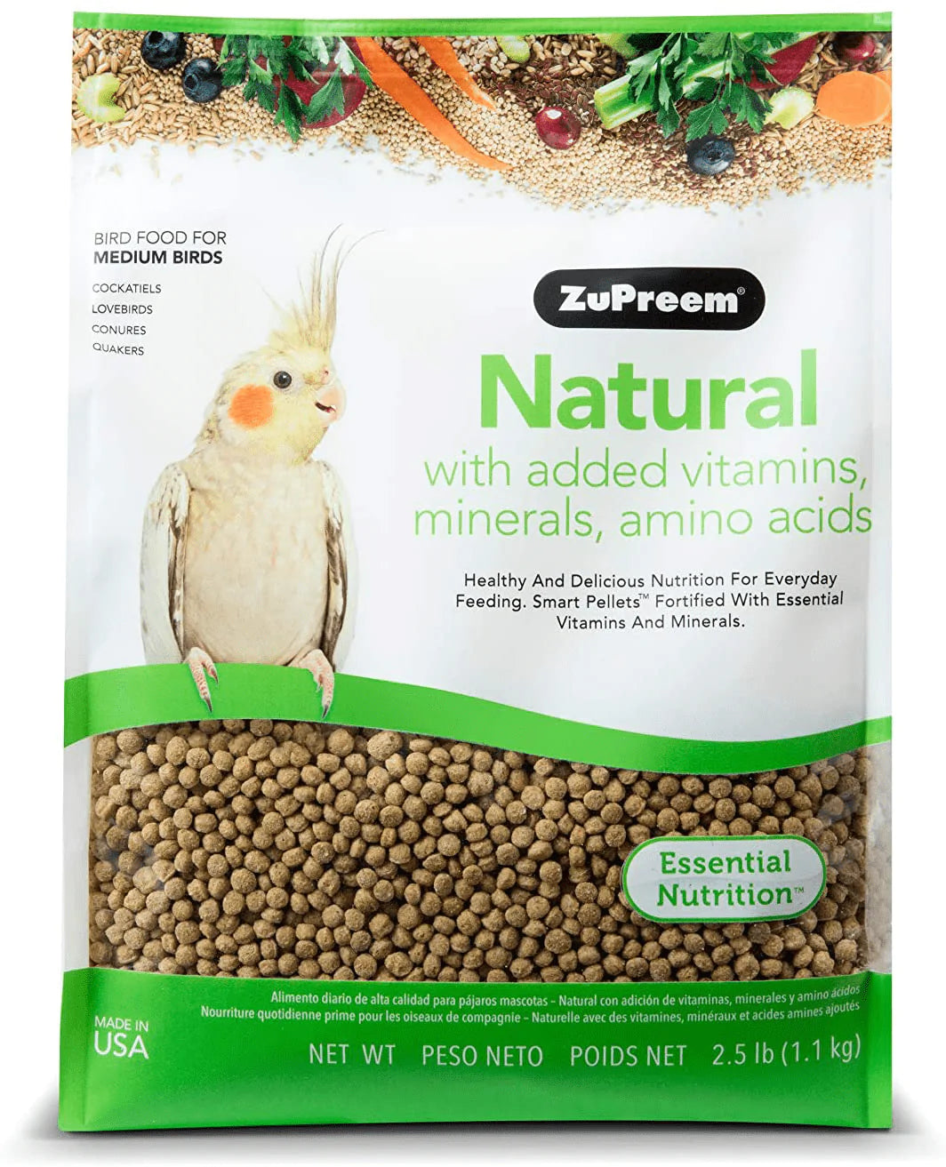 Zupreem Natural Pellets Bird Food for Medium Birds - Daily Nutrition, Made in USA for Cockatiels, Quakers, Lovebirds, Small Conures Animals & Pet Supplies > Pet Supplies > Bird Supplies > Bird Food ZuPreem Natural 2.5 lb/Medium 