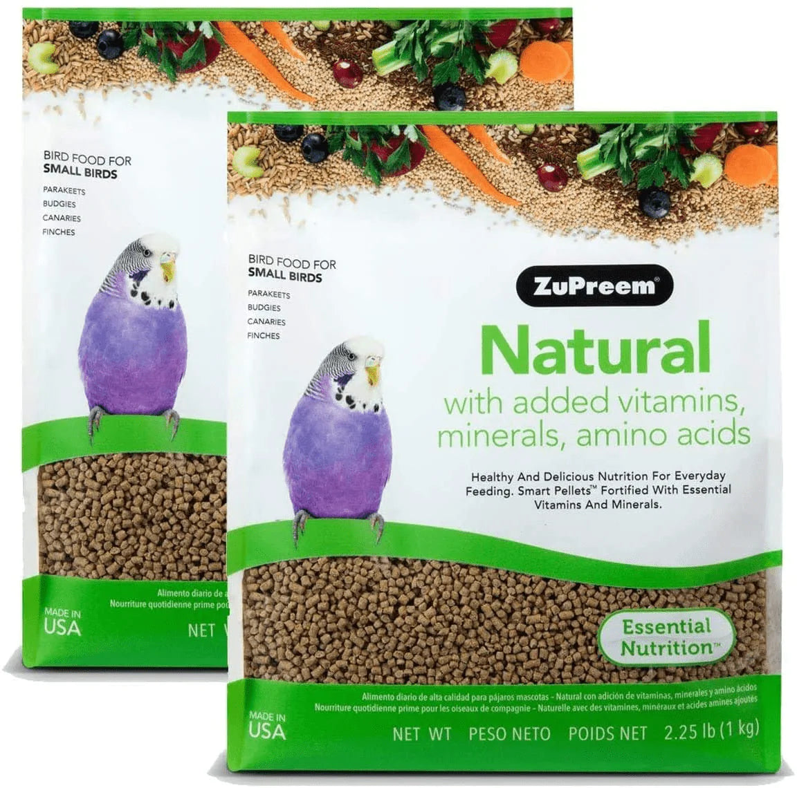 Zupreem Natural Pellets Bird Food for Small Birds, 2.25 Lb (Single & 2-Pack) - Made in USA, Essential Nutrition for Parakeets, Budgies, Parrotlets Animals & Pet Supplies > Pet Supplies > Bird Supplies > Bird Food ZuPreem 2.25 Pound (Pack of 2)  