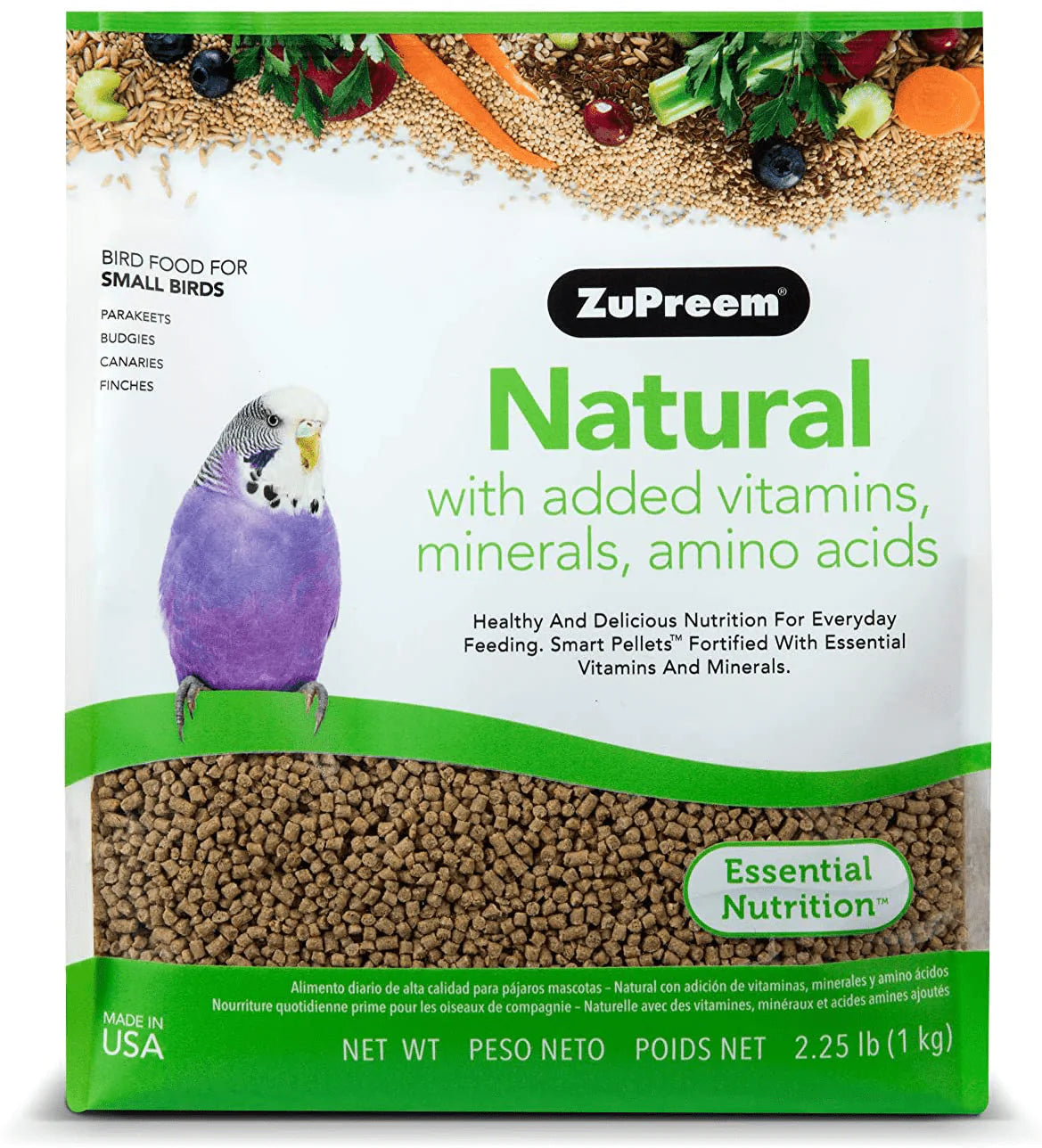 Zupreem Natural Pellets Bird Food for Small Birds, 2.25 Lb (Single & 2-Pack) - Made in USA, Essential Nutrition for Parakeets, Budgies, Parrotlets Animals & Pet Supplies > Pet Supplies > Bird Supplies > Bird Food ZuPreem 2.25 Pound (Pack of 1)  