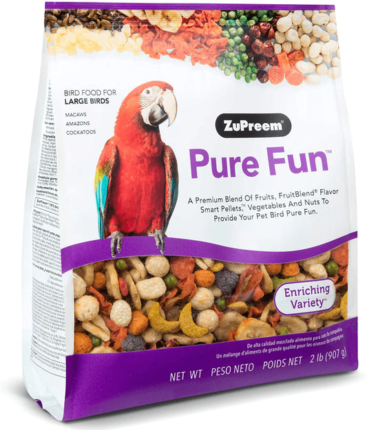 Zupreem Pure Fun Bird Food for Large Birds, 2 Lb (Single & 2-Pack) - Variety Blend of Fruit, Fruitblend Pellets, Vegetables, Nuts for Amazons, Macaws, Cockatoos Animals & Pet Supplies > Pet Supplies > Bird Supplies > Bird Food ZuPreem 2 Pound (Pack of 2)  