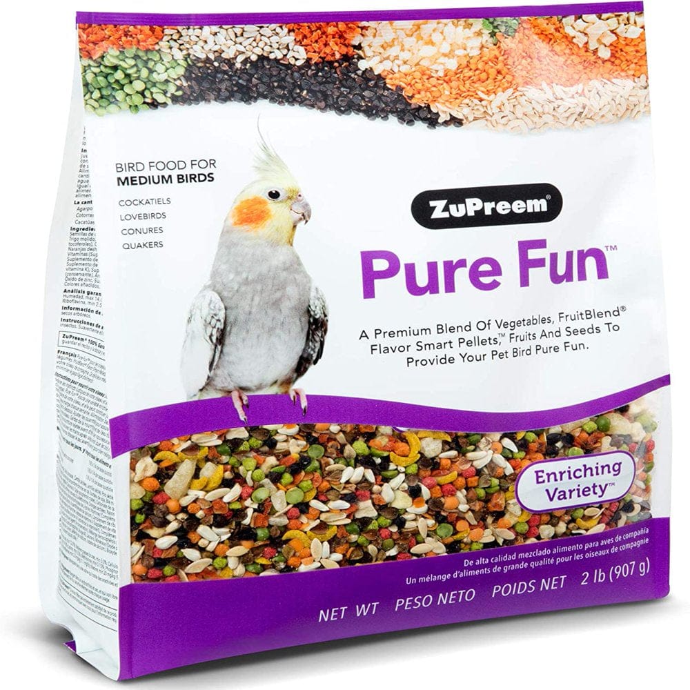 Zupreem Pure Fun Bird Food for Medium Birds, 2 Lb (Single & 2-Pack) - Variety Blend of Vegetables, Fruitblend Pellets, Fruit, Seeds for Lovebirds, Quakers, Small Conures, Cockatiels Animals & Pet Supplies > Pet Supplies > Bird Supplies > Bird Food Zupreem 2 lbs Multi color 