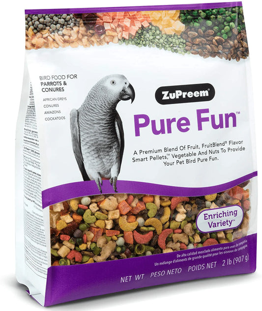 Zupreem Pure Fun Bird Food for Parrots & Conures, 2 Lb (Single or 2-Pack) - Blend of Fruit, Fruitblend Pellets, Vegetables, Nuts for Caiques, African Greys, Senegals, Amazons, Eclectus, Cockatoos Animals & Pet Supplies > Pet Supplies > Bird Supplies > Bird Food ZuPreem 2 Pound (Pack of 2)  