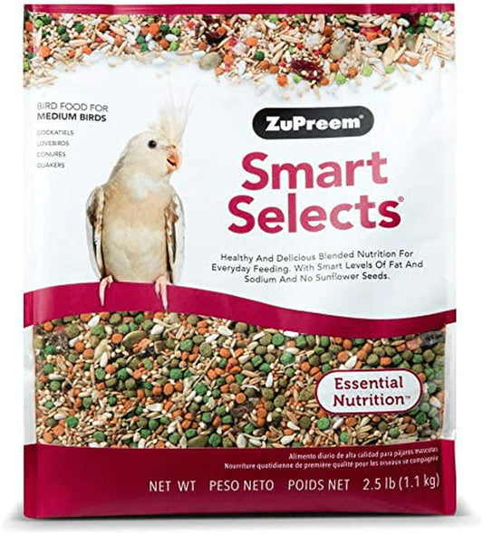Zupreem Smart Selects Bird Food for Medium Birds (Single & 2-Pack) - Everyday Feeding for Cockatiels, Quakers, Lovebirds, Small Conures Animals & Pet Supplies > Pet Supplies > Bird Supplies > Bird Food ZuPreem 2.5 Pound (Pack of 2)  