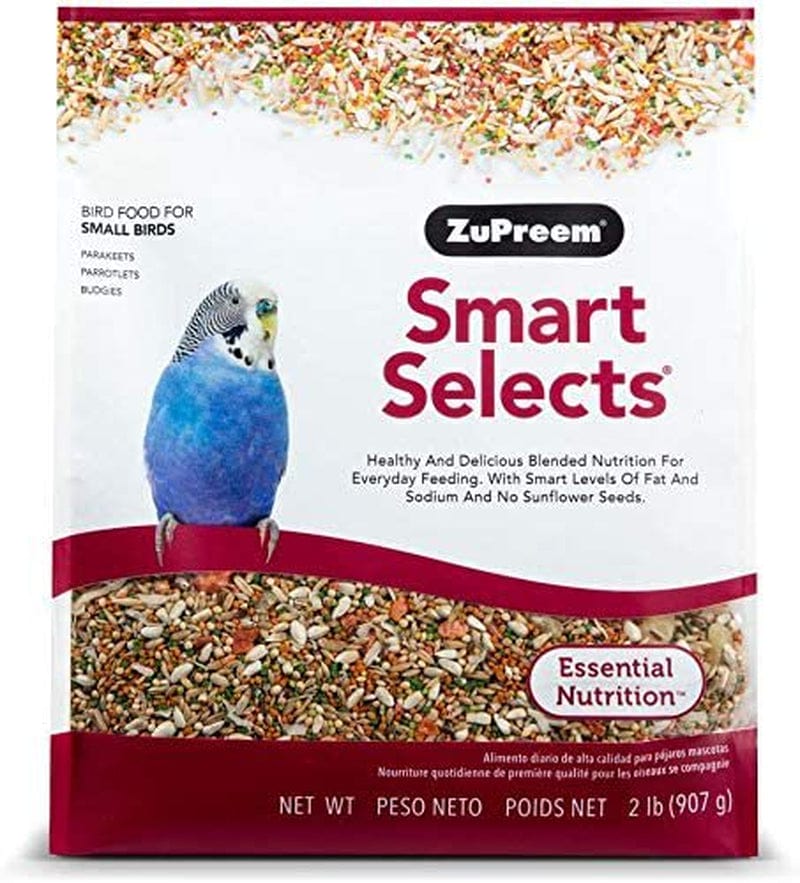 Zupreem Smart Selects Everyday Feeding Bird Food for Small Birds, 2 Lb Bag - a for Parakeets, Budgies, Parrotlets