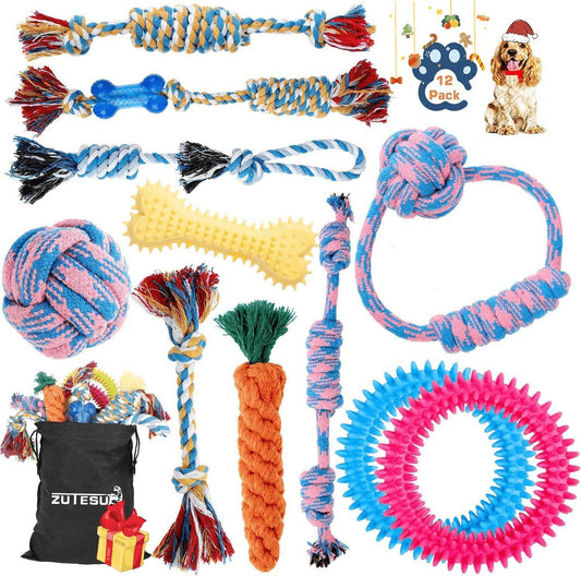 Zutesu Dog Rope Toy for Puppy Teething, 12 Pack Indestructible Dog Toys for Puppy Chewers, Interactive Tug of War Toys for Puppies Small Dogs Durable Chew Toys for Boredom Chew Teething Animals & Pet Supplies > Pet Supplies > Dog Supplies > Dog Toys Zutesu   