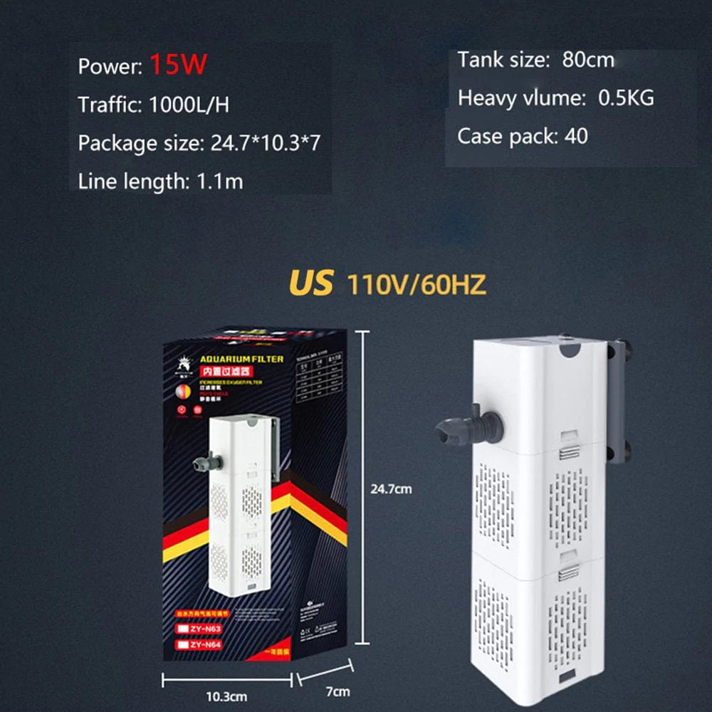 ZY-N62 4 in 1 Fish Tank Air Oxygen Aquarium Filter Internal Pump (US 15W) Animals & Pet Supplies > Pet Supplies > Fish Supplies > Aquarium Filters Aousin   