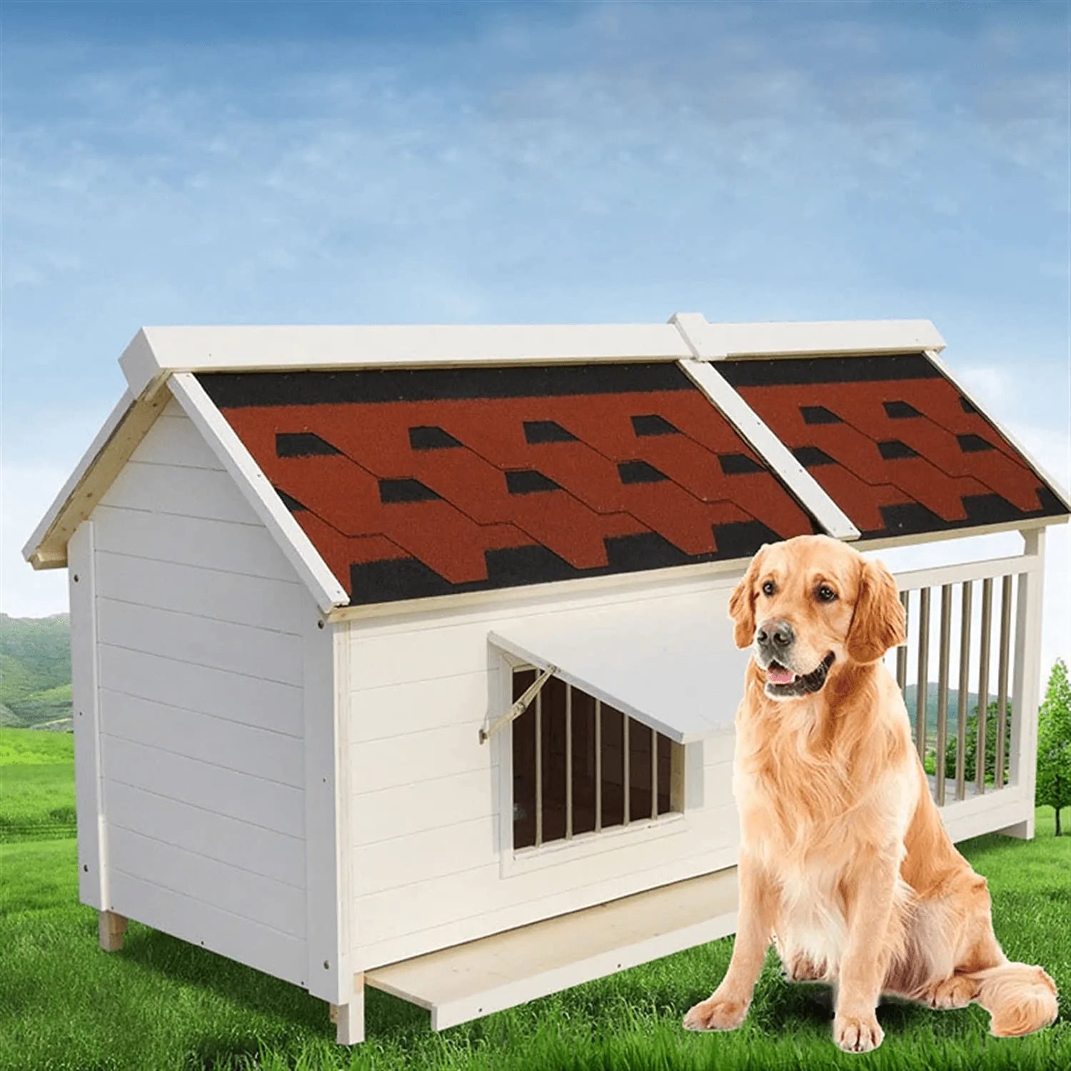 ZYBCRR Wood Dog Houses for Dogs,Weatherproof outside Dog Houses Outdoor Solid Wood Dog House Rainproof and Anticorrosive Medium Wooden Dog Houses